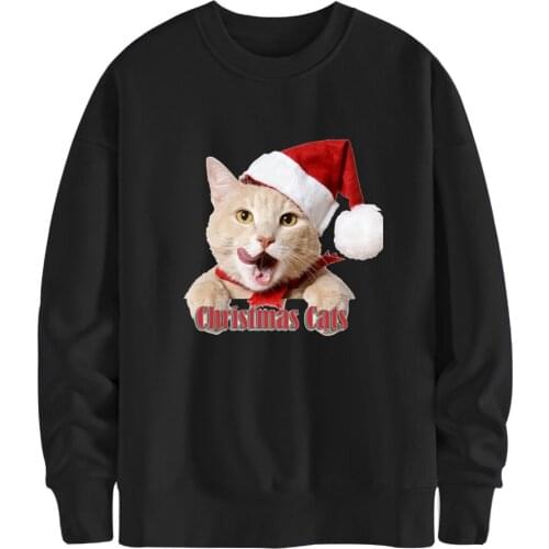Christmas Cats Long Sleeve Mans Sweatshirts Hoodies New Arrival Fashion Hoody Harajuku Winter Pullovers Black Moletom Masculino