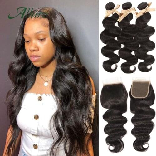 Body Wave 3 Bundles With Closure Non Remy Black Brazilian Human Hair Bundles With Closure Natural Black Free Shipping Allure