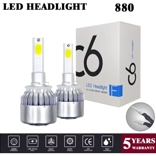 YuBao 880 1Pair C6 Car Led Headlight Kit LED COB 6000K 36W 8000LM 880 881 H27 Beam Turbo Light White Lamps Bulbs