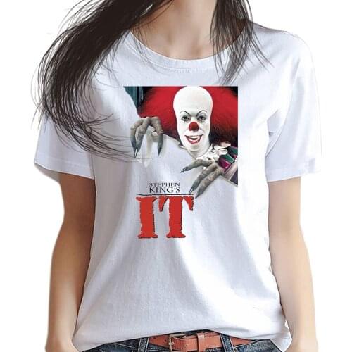 Neca Stephen King It Clown Women T Shirt Female Leisure Tops Tee Fun Pennywise Joker tshirt Humorist Poster For Reader Response