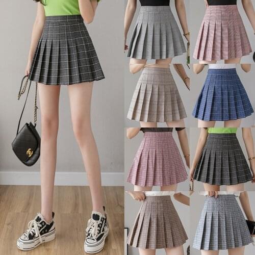 Women Short Pleated Plaid Skirt Korean Slim Fit High Waist Preppy Style Skirts Girls Fashion Mini A-Line Sexy Cute Clothes