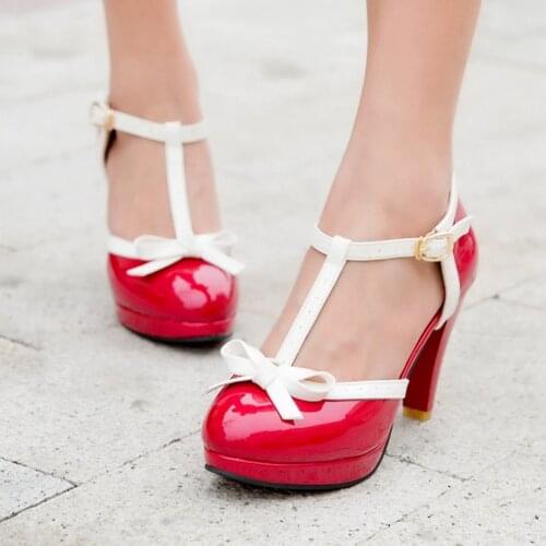 SARAIRIS Fashion T-Strap Elegant Bow Platform Women Shoes ForeMode Round Toe Summer Lolita Sweet High Heels