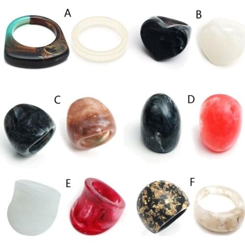 2Pcs Acrylic Ring Wide Chunky Ring Retro Vintage Resin Stackable Tortoise Shell Agate Rings Kit Women Fashion Jewelry