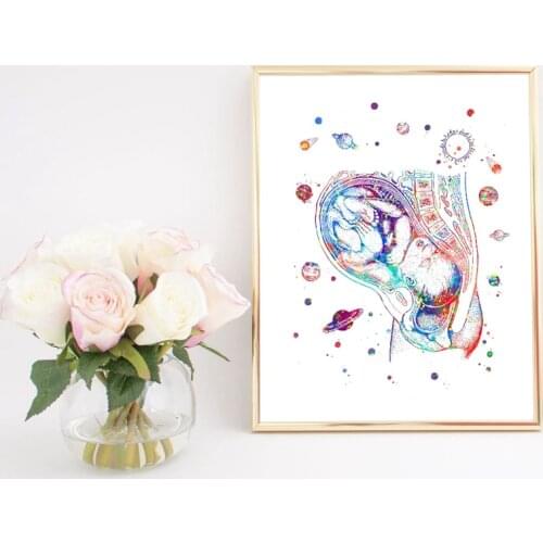 Pregnancy Womb Watercolor Gynecology Wall Art Canvas Painting Anatomy Posters and Prints Midwife Baby Gift Doctor Office Decor