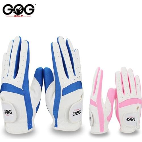 Pack 1 Pair Golf Gloves Kids Microfiber Cloth Breathable Anti-Slipping Gloves Blue Pink Left Hand Right Hand