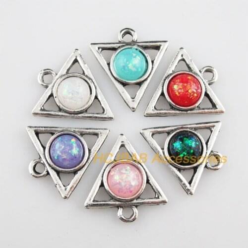 12 AB Shivering Resin Pendants Triangle Mixed Charms Tibetan Silver 19.5x21mm
