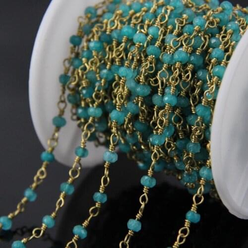 5Meter Faceted Malaysia Jade Rosary Chain,Jasper Rondelle Brass Wire Wrapped Chains Necklace bracelet Jewelry making