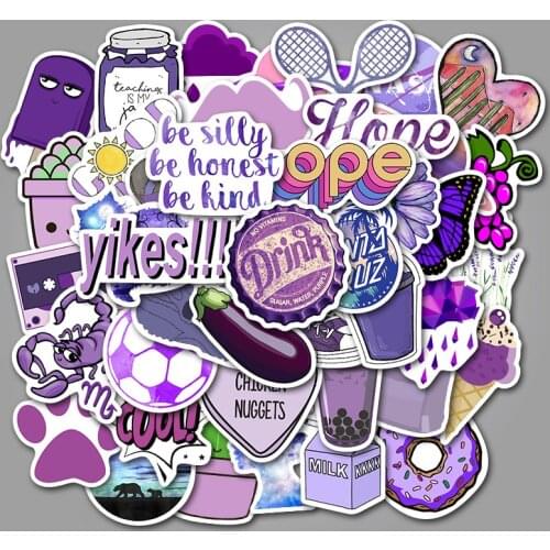50pcs/set Cartoon Purple Decorative Girl Stickers For DIY Suitcase Skateboard Laptop Sticker Children Gift Toys Decals