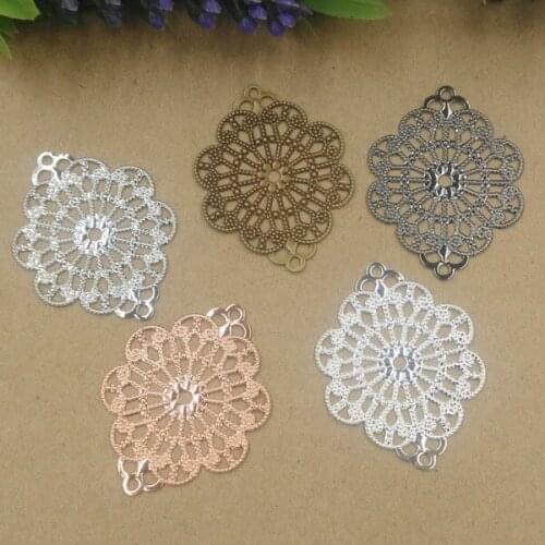 50 PCS 35*46mm 5 Colors Plated Metal Copper Sheet Hollow Out Connectors For Jewelry Making