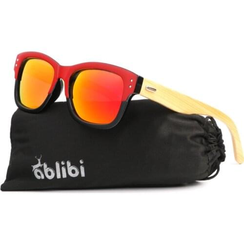 Ablibi Bamboo Sunglasses for Women Red Polarized Coating Mirrored Sunglasses in Wood Box