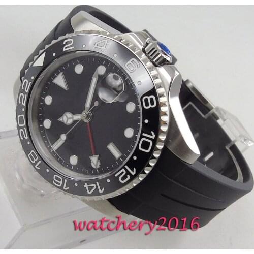 Fashion 40mm PARNIS sterile Black dial No Logo Sapphire watches men GMT watch 2019 Luxury Brand Automatic Movement mens Watch