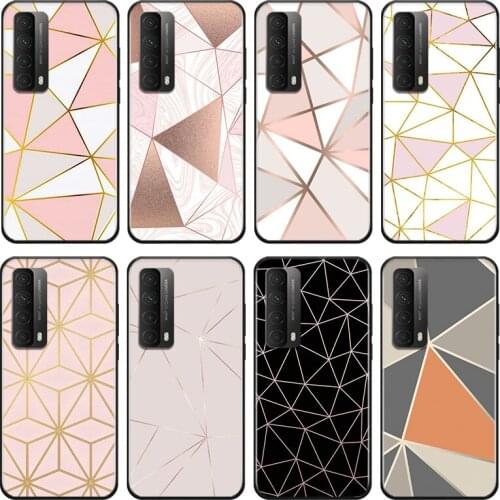 Rose Gold Geometry For Huawei Y9A Y9S Y9 Y8P Y8S Y7A Y7P Y7 Y6 Y6P Y6S Y5P Y5 Prime Pro 2019 2020 Black Soft Phone Case