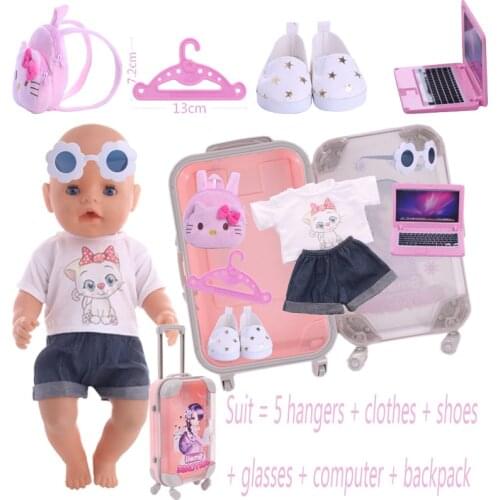 Cartoon Girl Sticker Travel Suitcase For 18 Inch American&43Cm Baby New Born Doll Our Generation , For Baby Festival Gifts