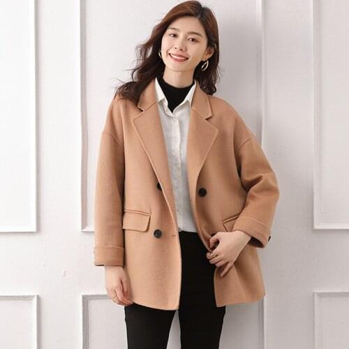 FRSEUCAG brand new high-end double-sided cashmere coat womens solid color knitted cardigan 100% wool coat short coat lapel