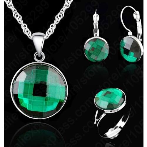 Elegant AAA Crystal Wedding Engagement Gift Set, Silver With White Gold Color Silver Necklace Earring Ring Jewelry