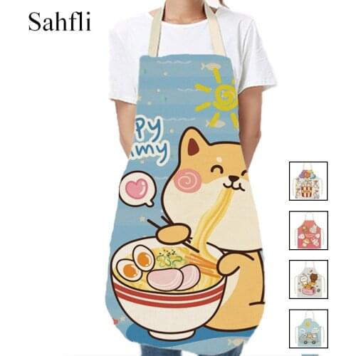 Cute Bear Printed Kitchen Aprons for Adult Kid Home Cooking Baking Waist Bib Pinafore Cleaning Tool Antifouling Sleeveless Apron