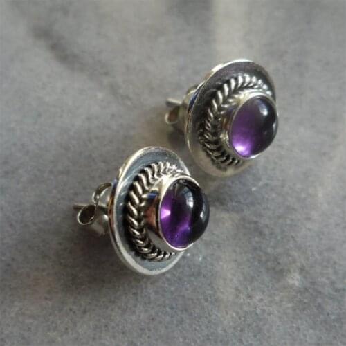 Zirconia violet Earrings 925 silver color retro twist lace Amethyst Earrings for Women Fashion Jewelry Accessories Party Gifts