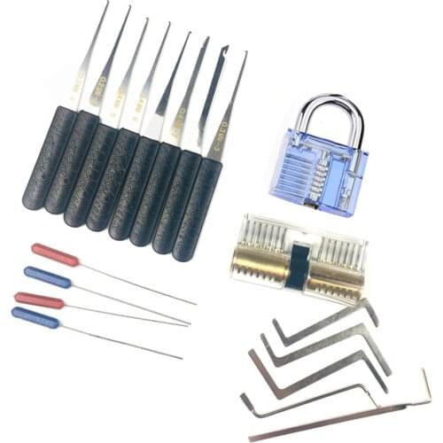 Free Shipping Locksmith Tension Wrench Tool , Broken Key Extractor Tools with Transparent Practice Pick Lock Combination