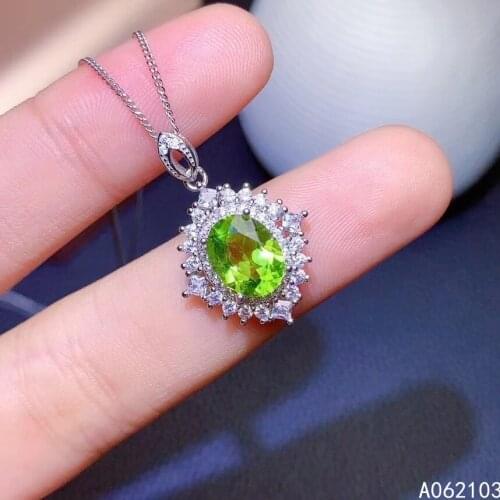 KJJEAXCMY fine jewelry 925 Sterling Silver inlaid natural peridot Womens exquisite lovely GEM PENDANT necklace support detectio