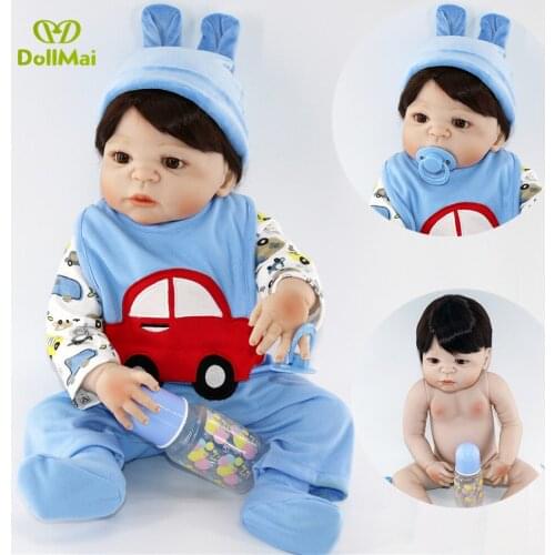 DollMai Full silicone reborn baby boy dolls 23"57cm real baby newborn doll bebes reborn menino bonecas can bathe doll