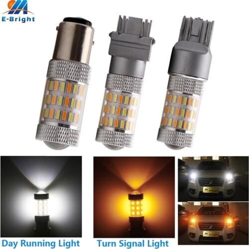 1pcs DC 12V 1157 BAY15D 3157 7443 4014 60 SMD Bulb White&Amber Dual Color LED Bulb Car Turn Signal Driving Light Auto LED Lamp