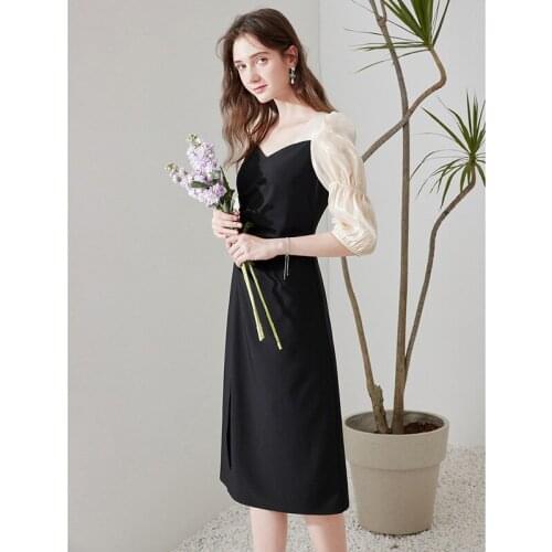 Summer Dress Female Patchwork Casual Womens Dresses Short Sleeve Ladies Clothing Split Sexy Dress Womens Mid-Length Dress