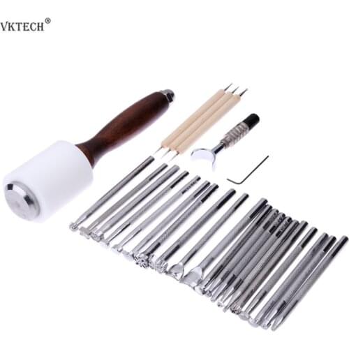 20/25pcs Craft Leather Carving Knife Blade Tools Stamps for Needlework Leather Hammer Embossing Beveler Kit DIY Leathercraft