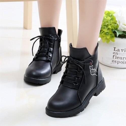 Girls Fashion Boots Autumn Winter New Children Leather Boots Princess Leisure Shoes with Cotton Inside STQ060