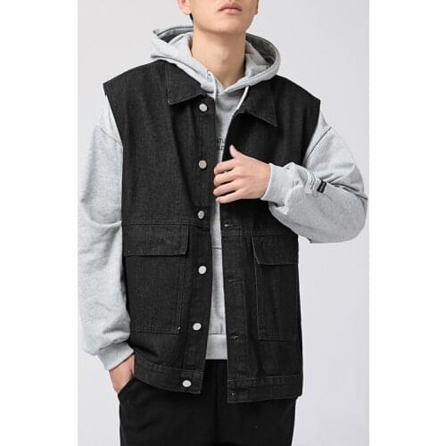 2021 Mens Jacket Spring/Autumn Mens Denim Vest Personality Trend Retro Solid Color Big Pocket Sleeveless Jacket