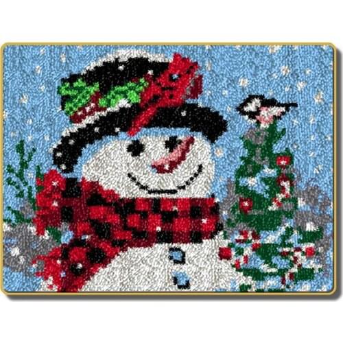 Latch Hook Kit, DIY Crochet Yarn Kits, 20.4 X 14 Inch Christmas Snowman Rug Making Crafts For Kids Adults And Beginners-ABUX