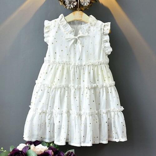 2020 New Summer Girls' Dress Bronzing Western Style Pentagram Organza Net Yarn Party Princess Dress Children Kids Girls Clothing