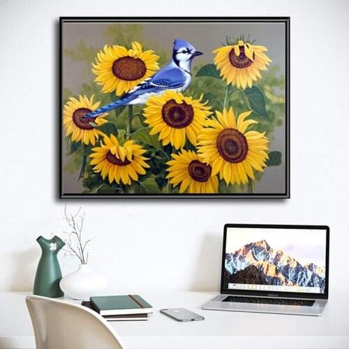 New 5D DIY Diamond Painting Sunflower Flower Craft Kit Rhinestone Embroidery Animal Cross Stitch Animal Blue Bird Art Decoration