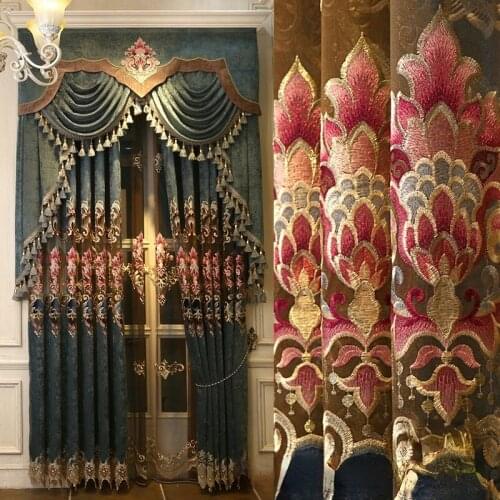 New Style Luxury Chenille European Embroidered Curtains for Living Room Villas Hollow Water-soluble Embroidery High-end Fabrics
