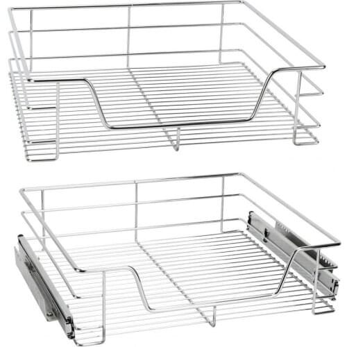 Storage Organizer Single Wire Basket Pull Out Shelf Chrome Smooth Sliding Drawer Drain Drying Rack for Kitchen Base Cupboards
