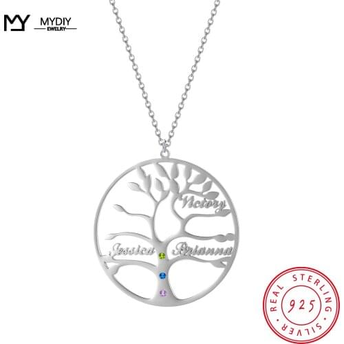 925 Sterling Silver Family Tree Custom Name Necklace Birthstone Fashion Chain Necklaces Name for Women Jewelry Send Family MYDIY