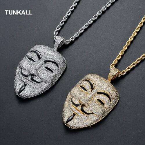 Big Size Mask Pendants Hip Hop Necklace Brass CZ For Men Iced Jewelry Party Gift CN105