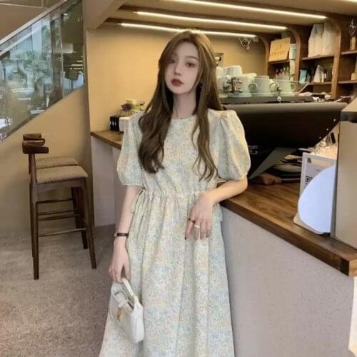 Dress Summer New French Super Fairy Bandage Puff Sleeve Floral Student Dress Temperament Was Thin Long Skirt
