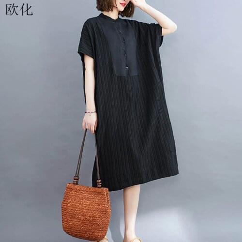 Vintage Plus Size Dresses For Women Oversize 2020 Summer Fashion 4XL 5XL 6XL Cotton Long Dress Robe Female Linen Black Sundress