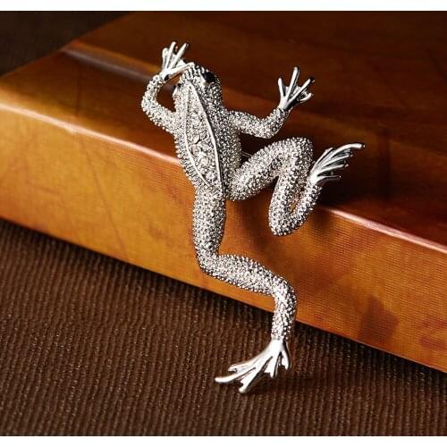RINHOO Lovely Rhinestone Jumping Frog Brooches Vintage Silver Color Metal Frog Animal Brooch Pins Jewelry Gifts