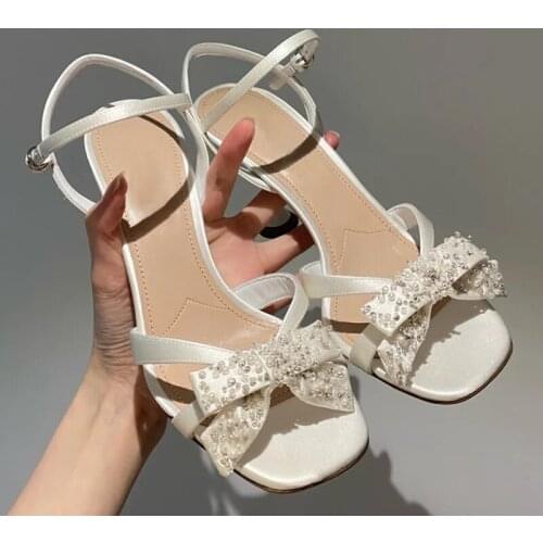 Gladiator Brand Women Sandals Butterfly-knot Designer Summer Shoes Crystals High Heels Sandalias Mujer Sweet Open Toe Lady Pumps