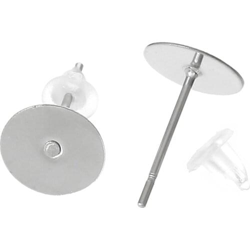 DoreenBeads Stainless Steel Earrings Post Round dull silver color 12.0mm x 8.0mm,100Pairs