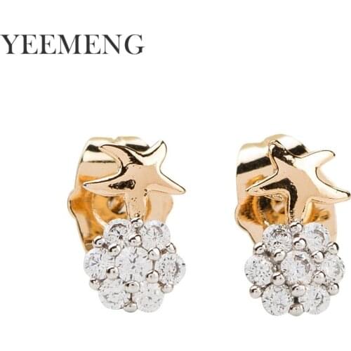 YEEMENG Simple New Design Natural Zircon Stud Earrings Piercing Ear Studs for Women Wedding Party Gift