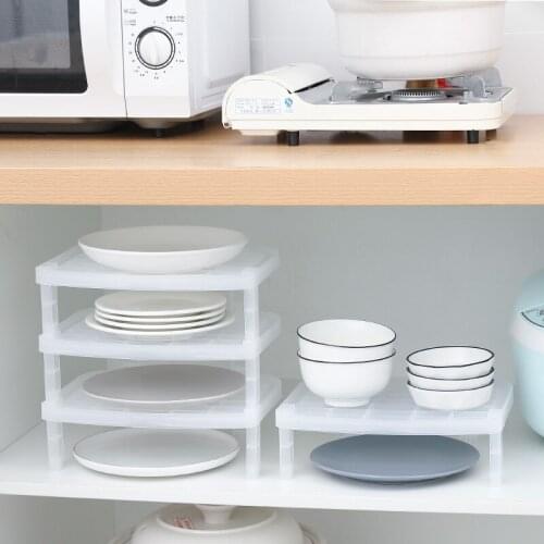 Stackable Kitchen Storage Rack Cosmetic Makeup Basket Plastic Spice Seasoning Holder Bathroom Shelf Desktop Dish Storage Racks