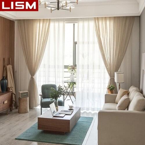 LISM Flax Textile Solid Sheer Curtain Tulle Voile Curtains for Living Room Kitchen Bedroom Drapes Window Treatment Panels
