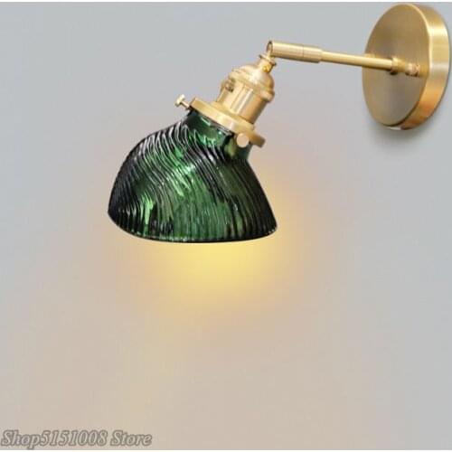 Vintage Wall Lights Green glass Lampshade Foyer Bedroom Bedside Wall Lamp Led Bulb Corridor Wall Sconce Loft decoration fixtures