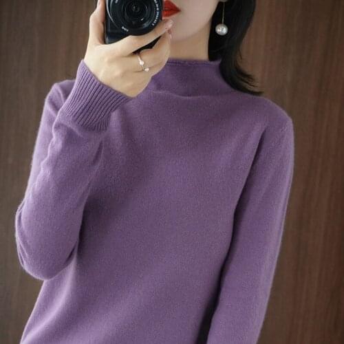 Ladies Curled Half High Neck Bottoming Shirt Autumn and Winter Simple New Style Korean Fashion Solid Color Knitted Top Women