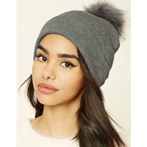 Europe American Fashion Winter Warm Knitted Fur Ball Hat Casual Caps Crochet Pompons Ball Women Skullies