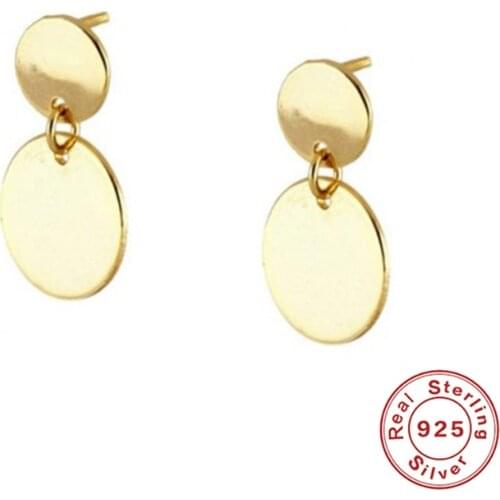 BOAKO Circle Round Pendant Stud Earrings Simple Gold Color Small Wafer Stud Earrings Women 925 Sterling Silver Fine Jewelry