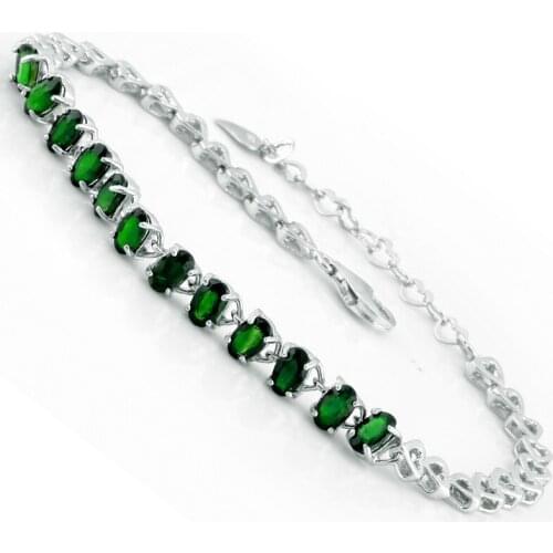 Natural Diopside Bracelet 925 Sterling Silver Russian Emerald Crystal Woman Fashion Fine Elegant Jewelry Queen Birthstone Gift