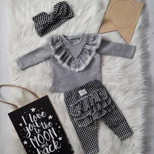 1-4T Toddler Kids Baby Girls Clothe set long Sleeve Lace Top and Ruffles Pants suit Elegant Fashion Streetwear Outfits